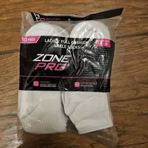 Zone Pro Ladies' Full Cushion White Ankle Socks